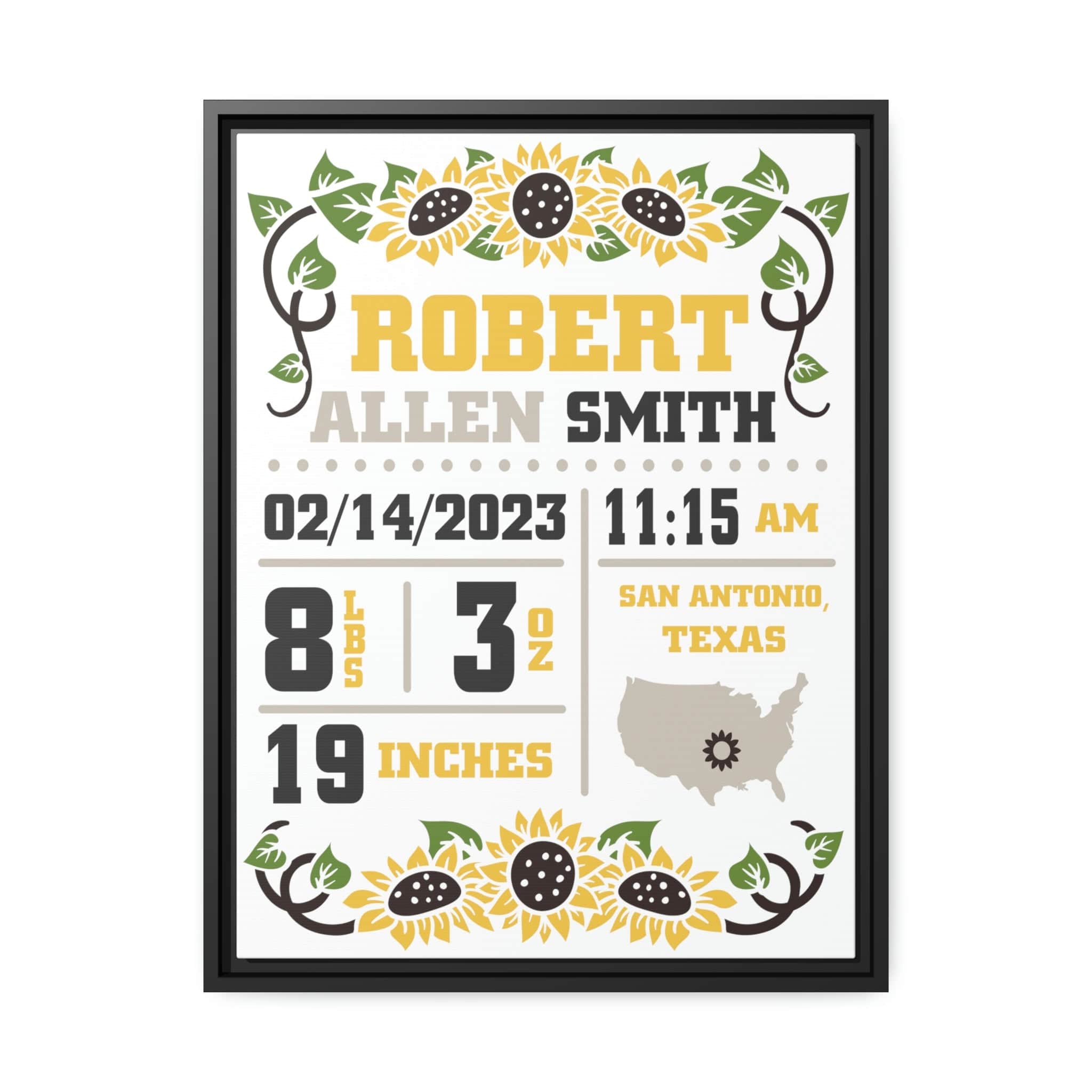 Birth Announcement Sign Nursery Decor Nursery Name Sign 18″ x 24″ (Vertical) / Black / 1.25"
