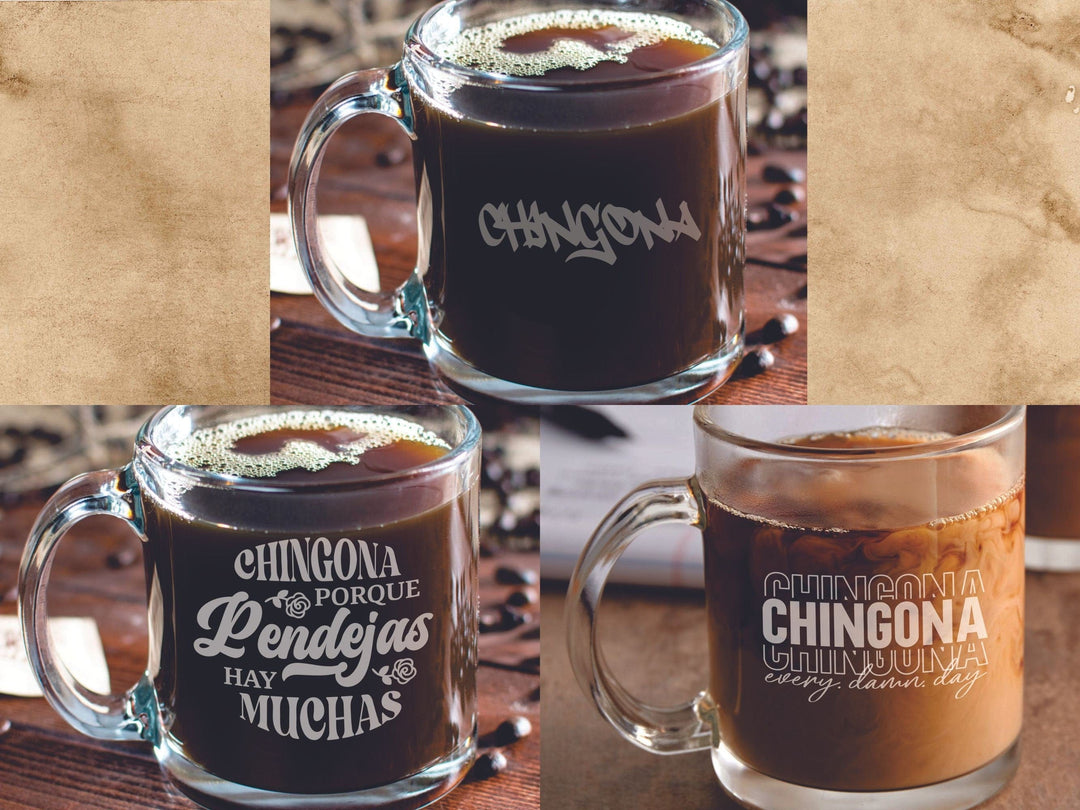 Chingona Custom Coffee Mug with Handle Personalized Laser Engraved Glass Coffee Mug with Handle. Gifts for Latinas.