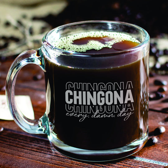 Chingona Custom Coffee Mug with Handle Personalized Laser Engraved Glass Coffee Mug with Handle. Gifts for Latinas.