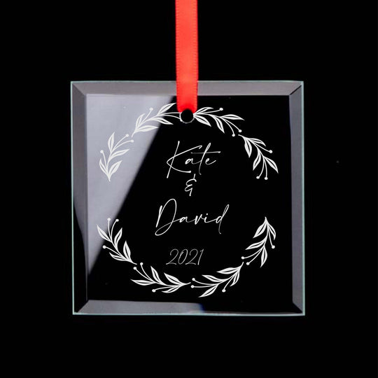 Christmas Ornament - Laser Engraved Custom Glass Ornament Square