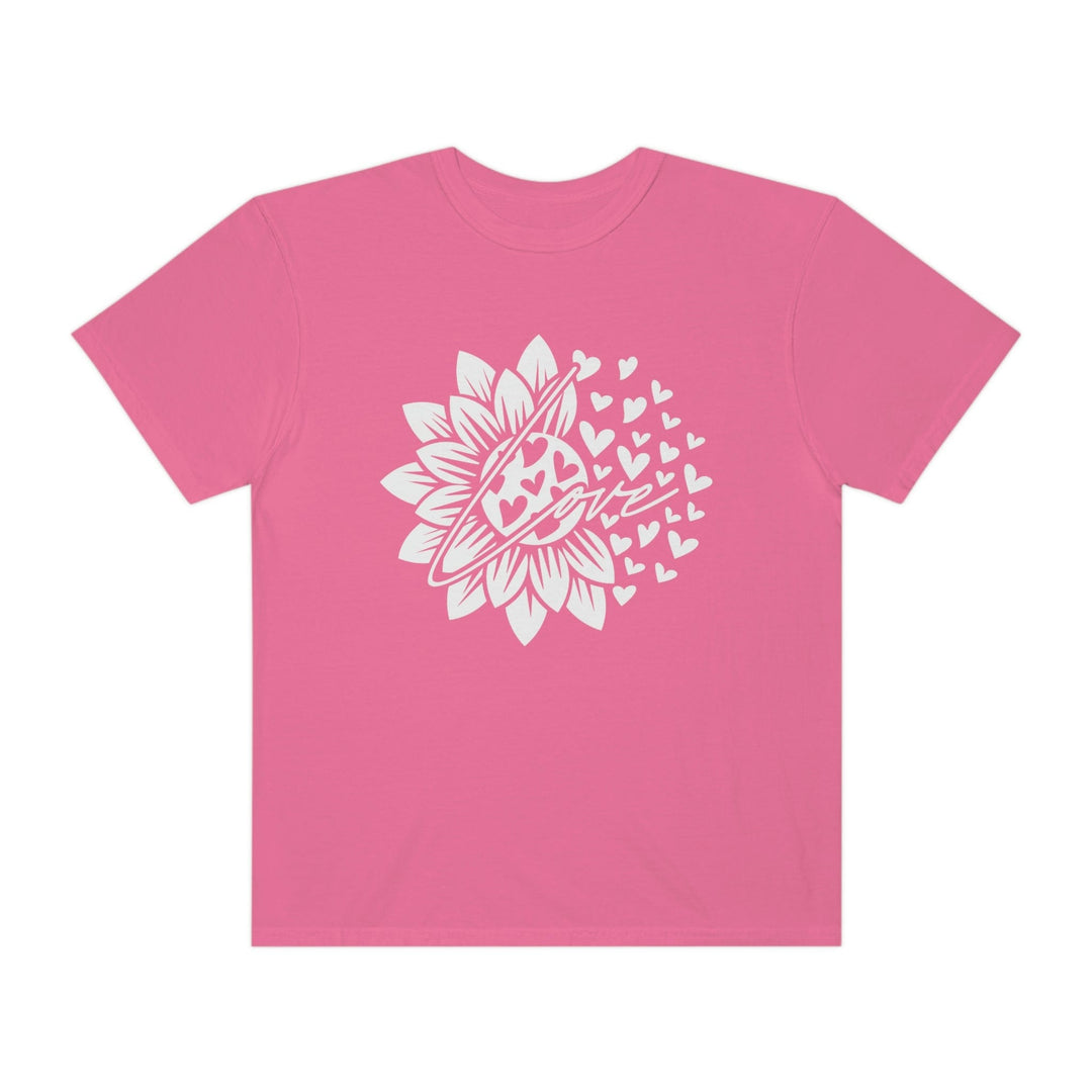Comfort Colors® Sunflower Heart T-Shirt, Retro Love Shirt, Love T-Shirt, Gifts for Her, Sunflower Shirt, BOHO Garment-Dyed T-shirt Crunchberry / S