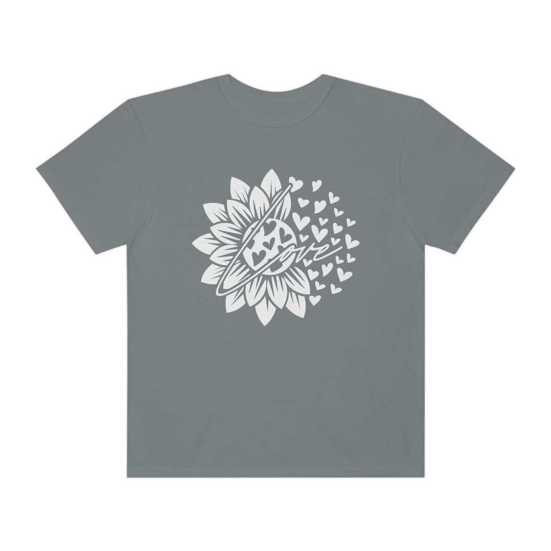 Comfort Colors® Sunflower Heart T-Shirt, Retro Love Shirt, Love T-Shirt, Gifts for Her, Sunflower Shirt, BOHO Garment-Dyed T-shirt Granite / S