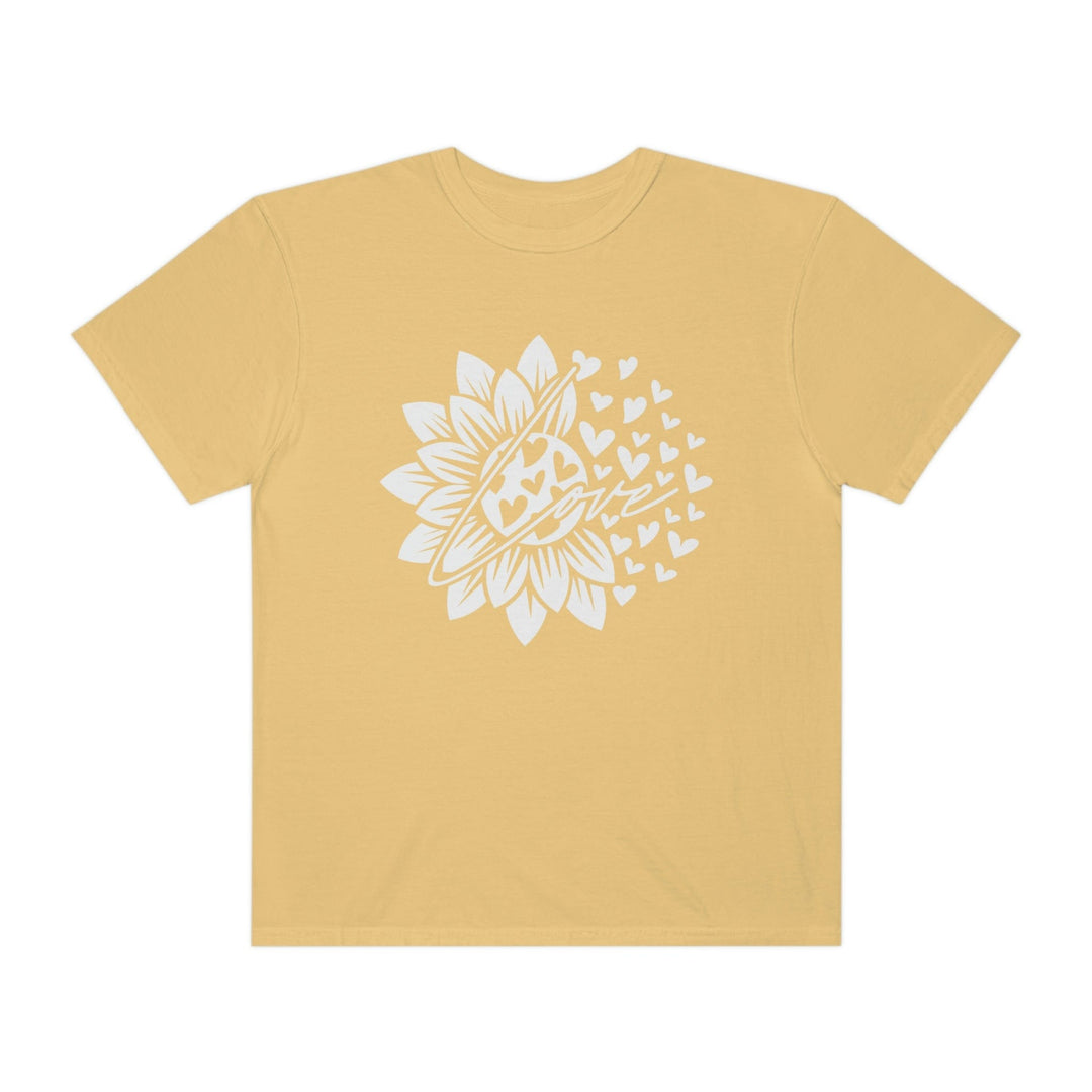 Comfort Colors® Sunflower Heart T-Shirt, Retro Love Shirt, Love T-Shirt, Gifts for Her, Sunflower Shirt, BOHO Garment-Dyed T-shirt Mustard / S