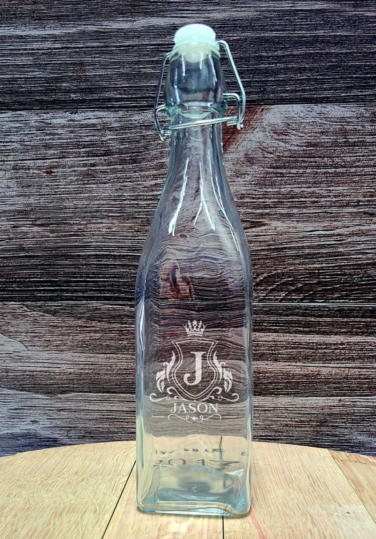 Custom Bottle with Wire Bail Swing Top Lid