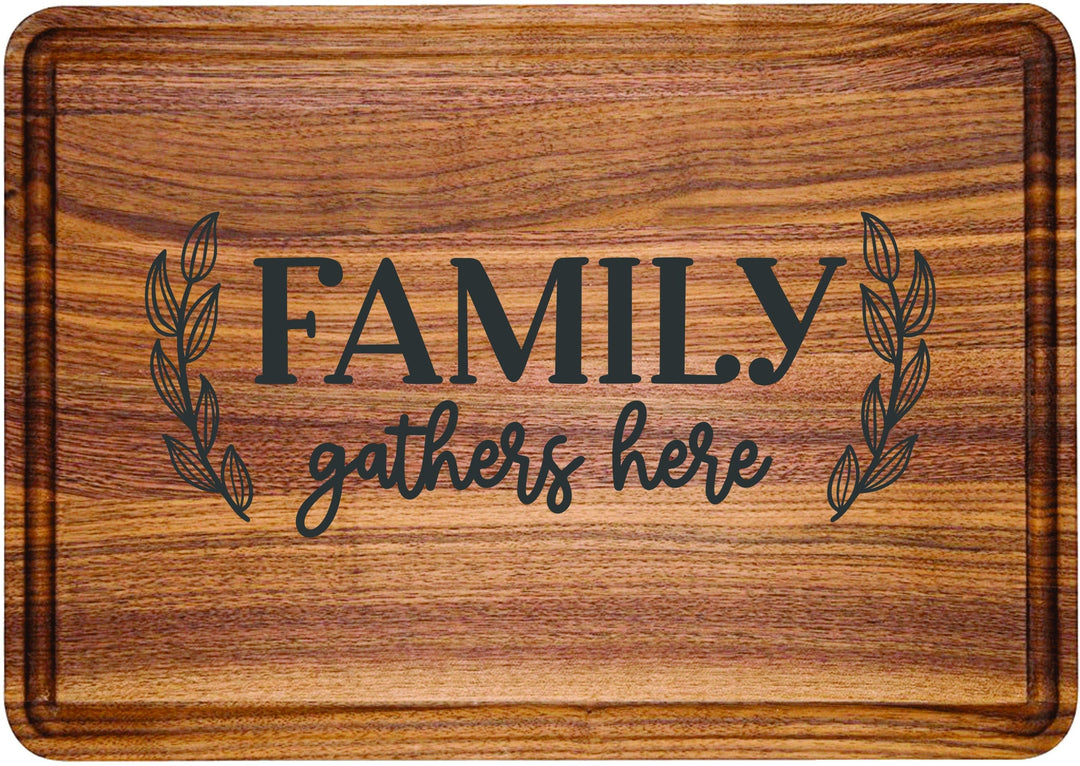 Custom engraved walnut wooden cutting board. Christmas gift presents walnut wood engraved custom cutting boards. Family