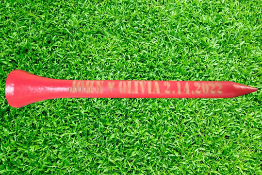 Custom Golf Tees - 10 x Engraved Wood Tees Red