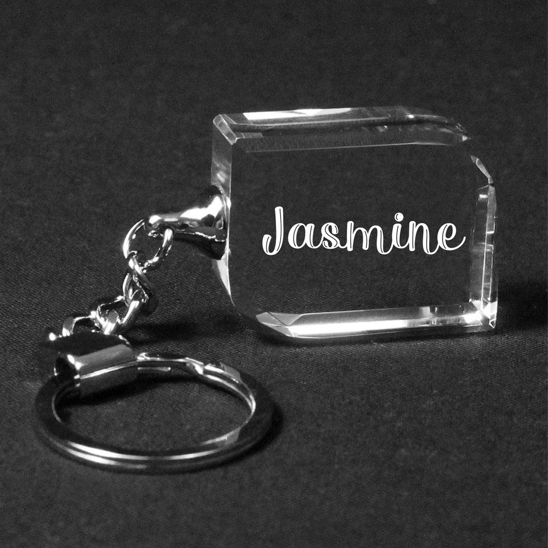 Custom Keychain - Engraved Crystal Keychains Angle Faceted