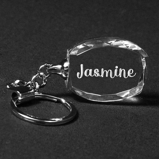 Custom Keychain - Engraved Crystal Keychains Oval Faceted