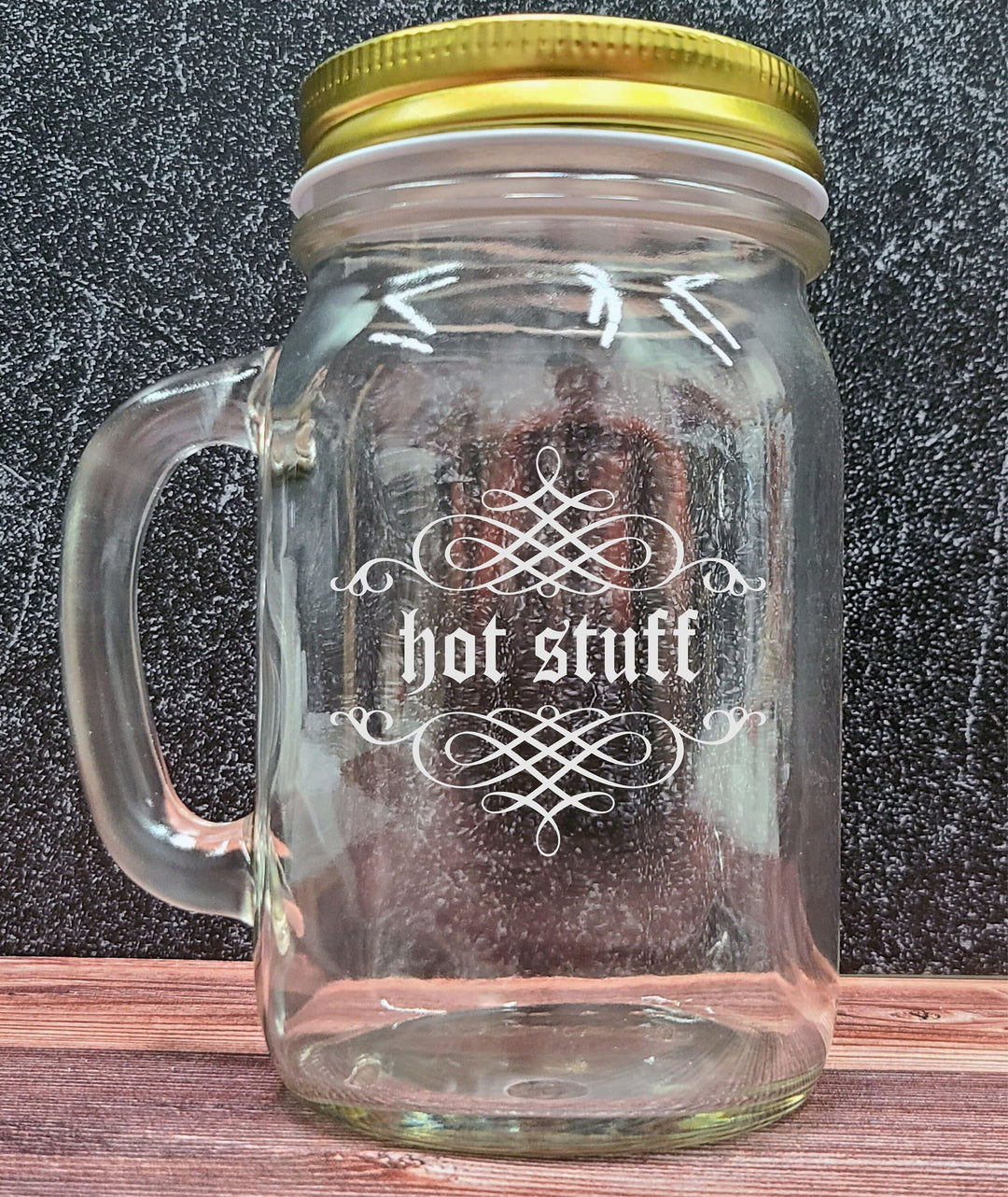 Custom Mason Jar with Lid - Personalized Engraved 16 oz Round Mason Jar Drinking Glass. Gifts for him, groomsmen gifts.