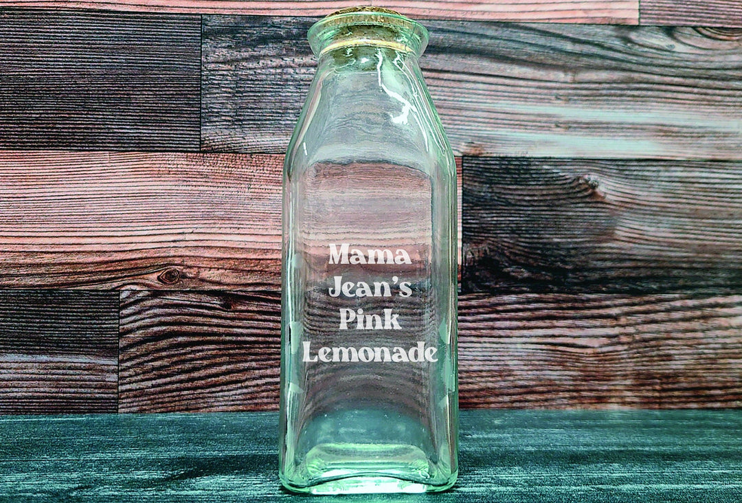 Custom Milk Bottle - Personalized Engraved Milk Bottle 11.75oz Square Glass with Cork Top - Custom Gifts for Her.