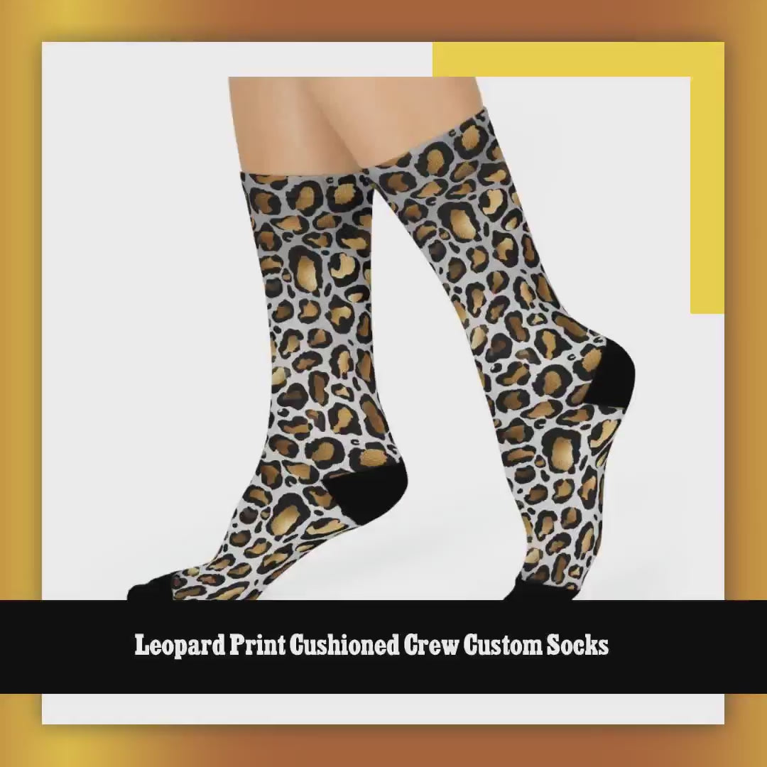 Leopard Print Cushioned Crew Custom Socks by@Outfy