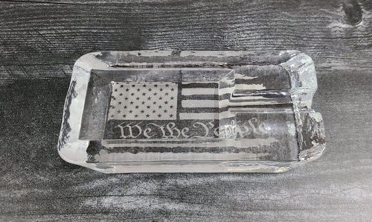 Engraved Large Heavy Glass Cigar Ashtray