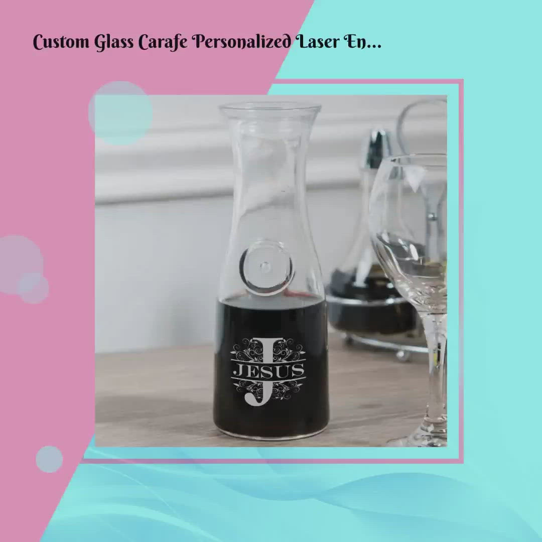 Custom Glass Carafe Personalized Laser Engraved 17oz Wine Carafe by@Vidoo