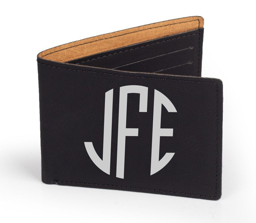 Leather Wallet for Men personalized with his name or initials. Black