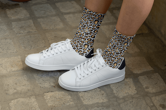 Leopard Print Cushioned Crew Custom Socks White / One size / 3/4 Crew