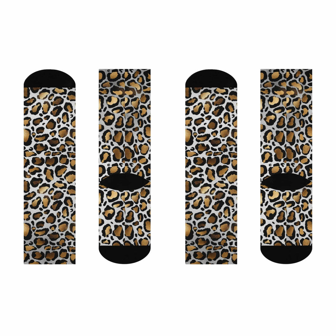 Leopard Print Cushioned Crew Custom Socks with All Over Leopard Print Funny Cool Novelty Socks White / One size / 3/4 Crew