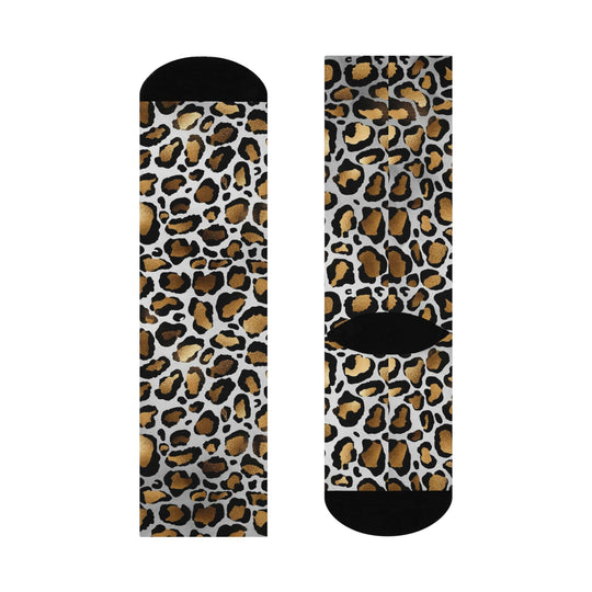 Leopard Print Cushioned Crew Custom Socks with All Over Leopard Print Funny Cool Novelty Socks White / One size / 3/4 Crew