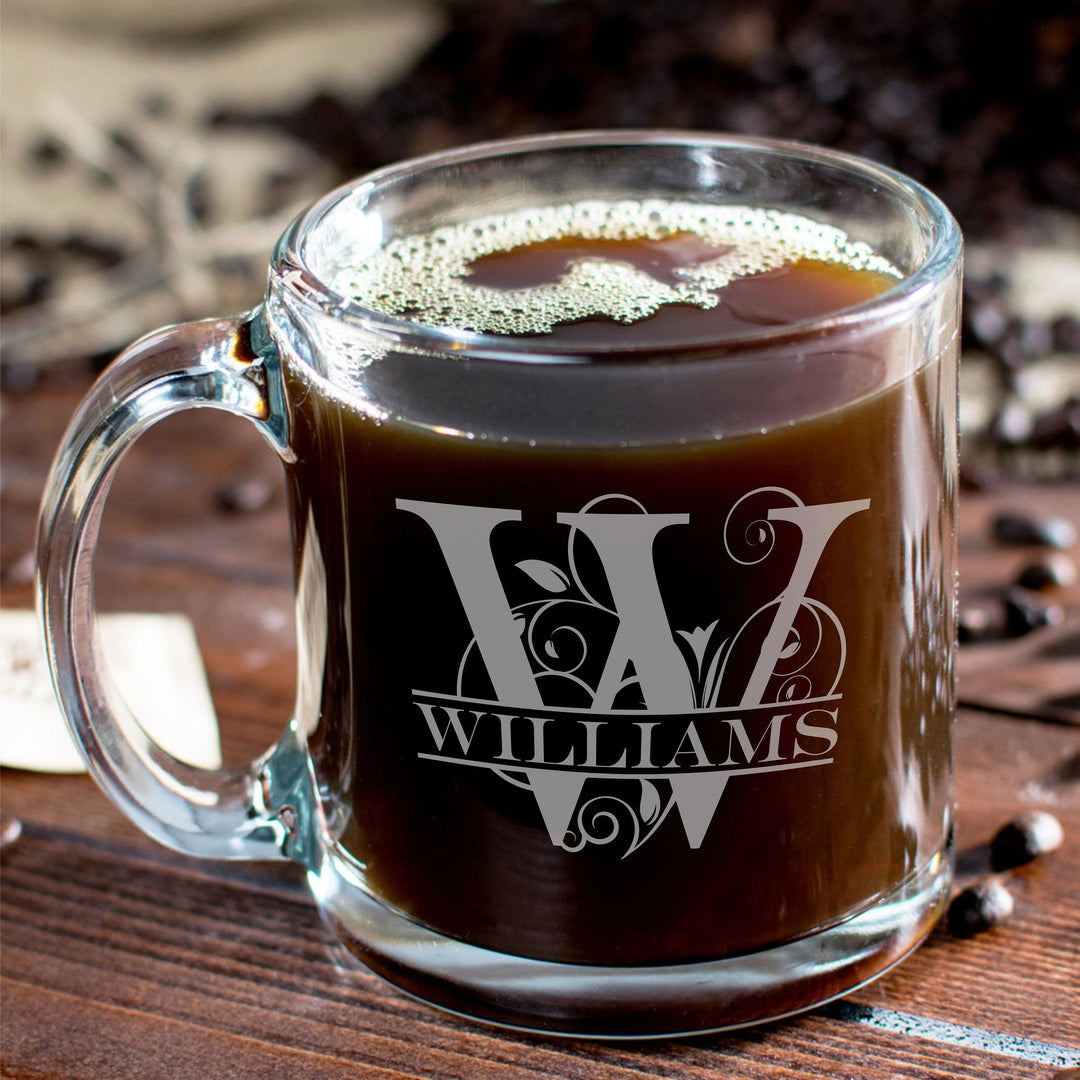 Libbey Custom Coffee Mug with Handle - Personalized Engraved 13 oz Large Glass Coffee Mug. Gifts for Her, Gift for Mom.