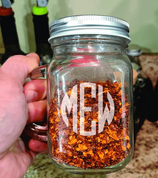 Mason Jar Spice Shaker with Handle and Lid Monogram