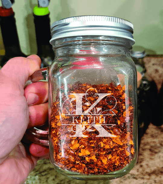 Mason Jar Spice Shaker with Handle and Lid Name