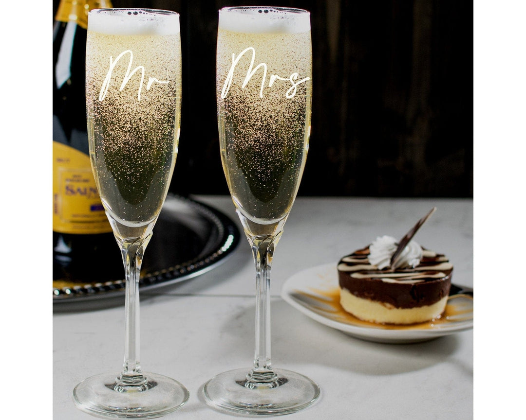 Mr. and Mrs. Champagne Flutes - Libbey Champagne Glasses Amalfi