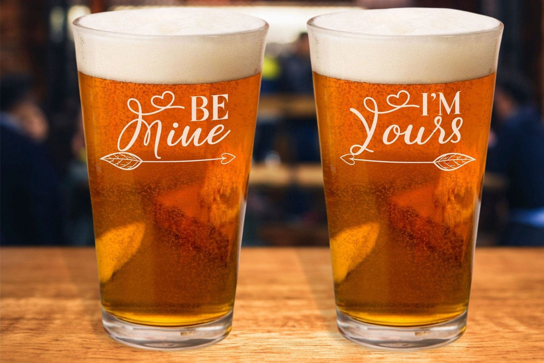 Mr and Mrs Wedding Glasses - Engraved Beer Pints Be Mine I'm Yours
