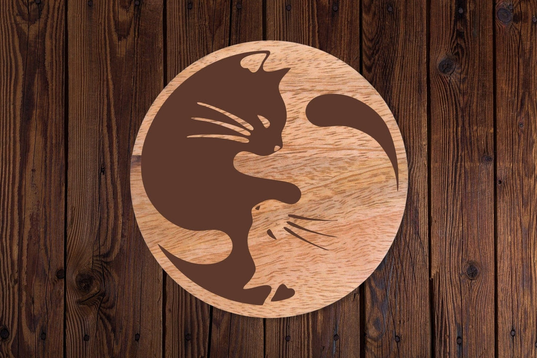 Personalized Coaster Set - Set of Four and Caddy Cat Yin Yang