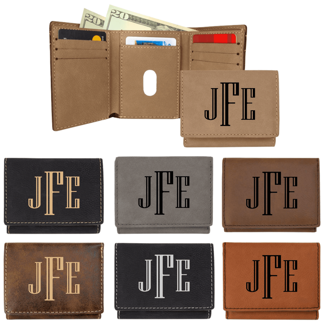 Personalized Trifold Leather Custom Wallet - Classic Monogram