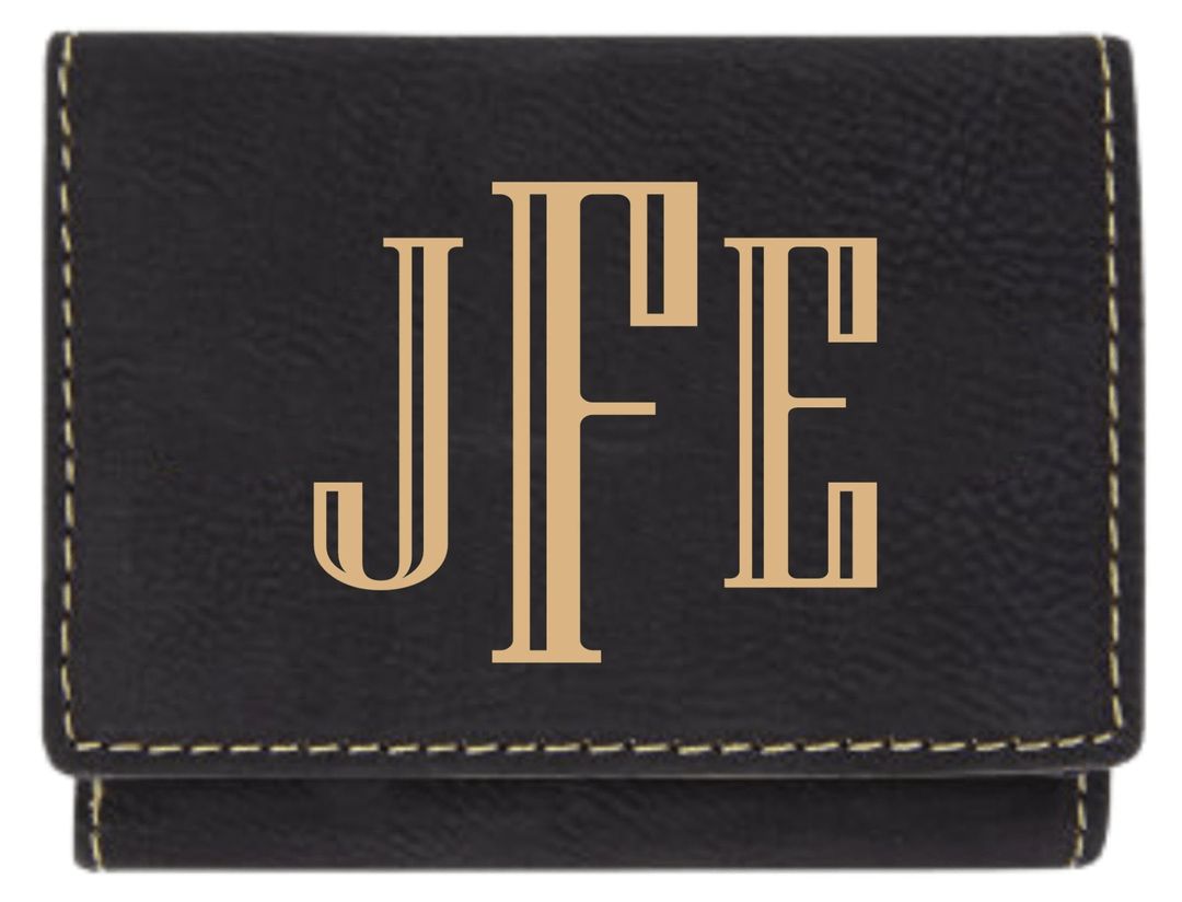 Personalized Trifold Leather Custom Wallet - Classic Monogram Black/Gold