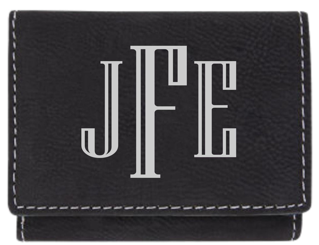 Personalized Trifold Leather Custom Wallet - Classic Monogram Black/Silver