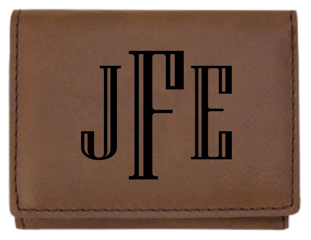 Personalized Trifold Leather Custom Wallet - Classic Monogram Dark Brown