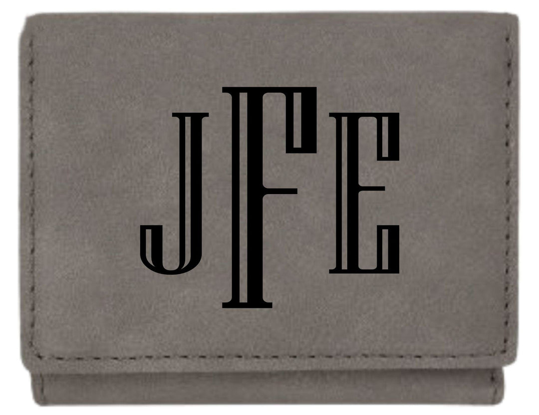 Personalized Trifold Leather Custom Wallet - Classic Monogram Gray