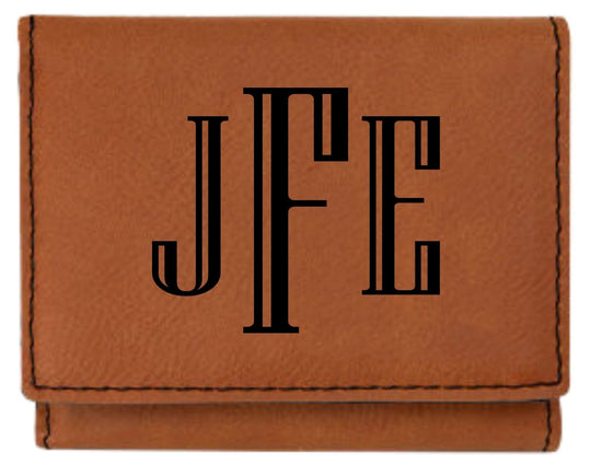 Personalized Trifold Leather Custom Wallet - Classic Monogram Rawhide