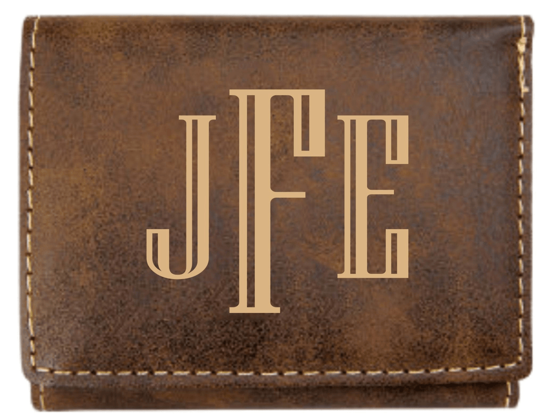 Personalized Trifold Leather Custom Wallet - Classic Monogram Rustic Gold