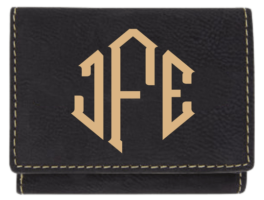 Personalized Trifold Leather Custom Wallet - Diamond Monogram Black/Gold