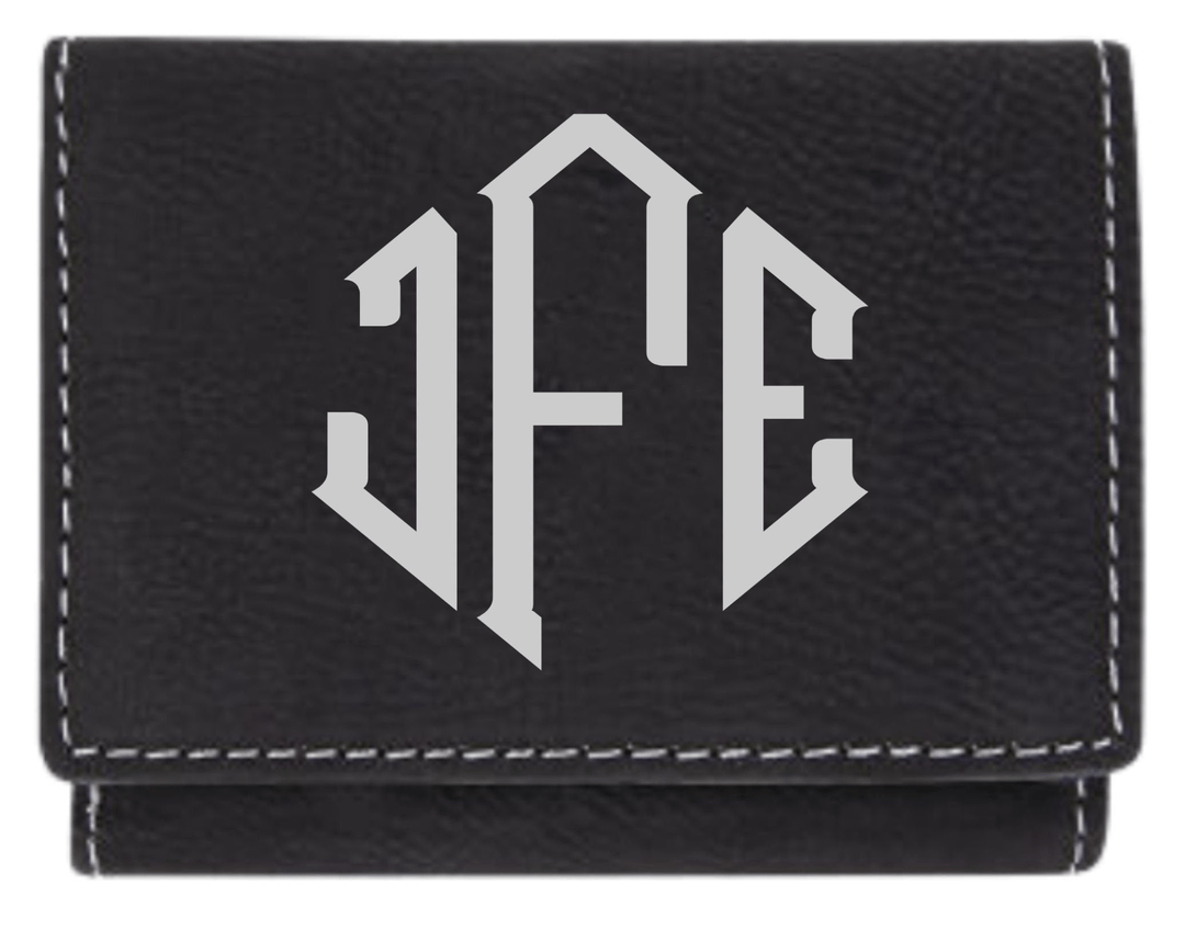 Personalized Trifold Leather Custom Wallet - Diamond Monogram Black/Silver