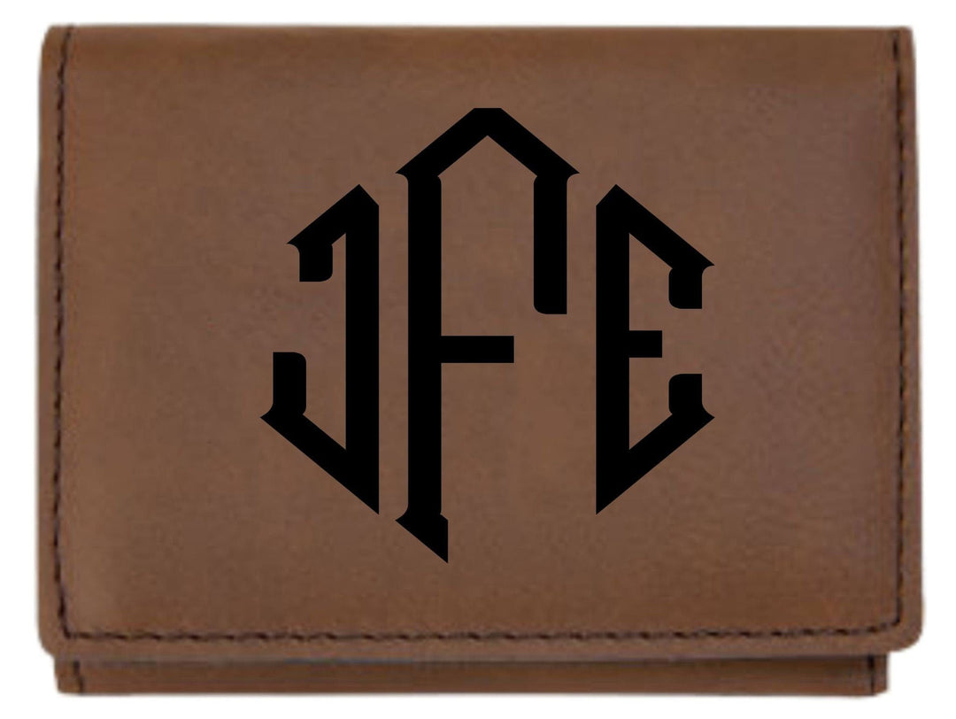 Personalized Trifold Leather Custom Wallet - Diamond Monogram Dark Brown