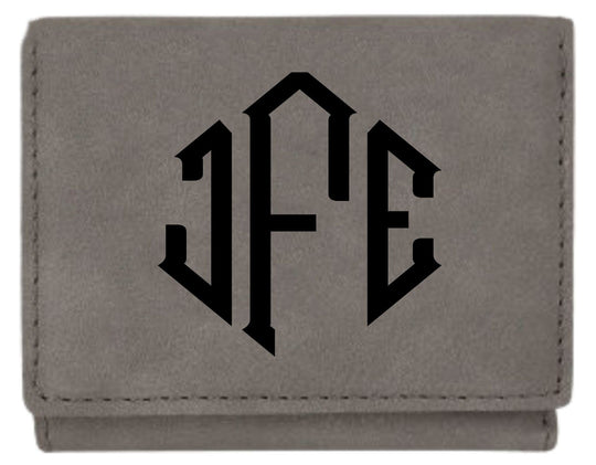 Personalized Trifold Leather Custom Wallet - Diamond Monogram Gray