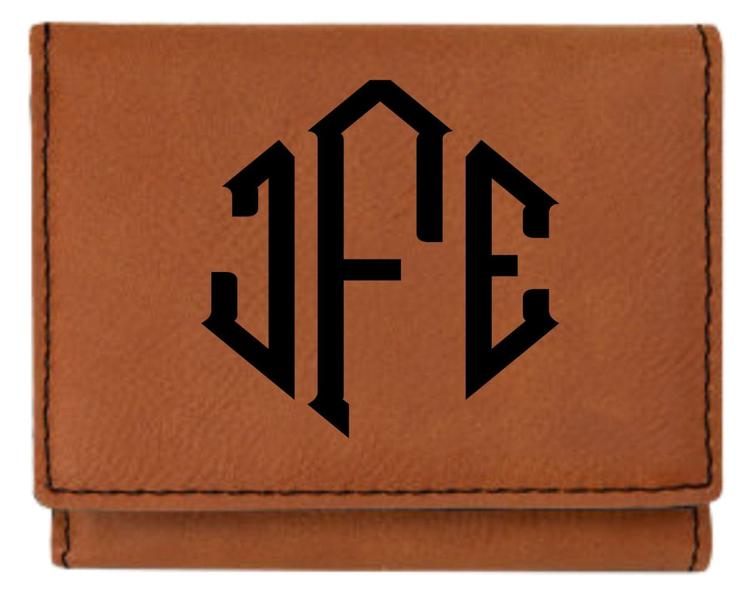 Personalized Trifold Leather Custom Wallet - Diamond Monogram Rawhide