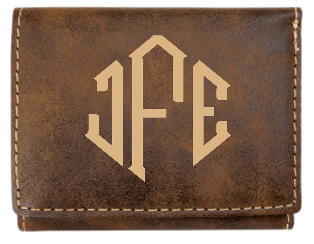 Personalized Trifold Leather Custom Wallet - Diamond Monogram Rustic Gold