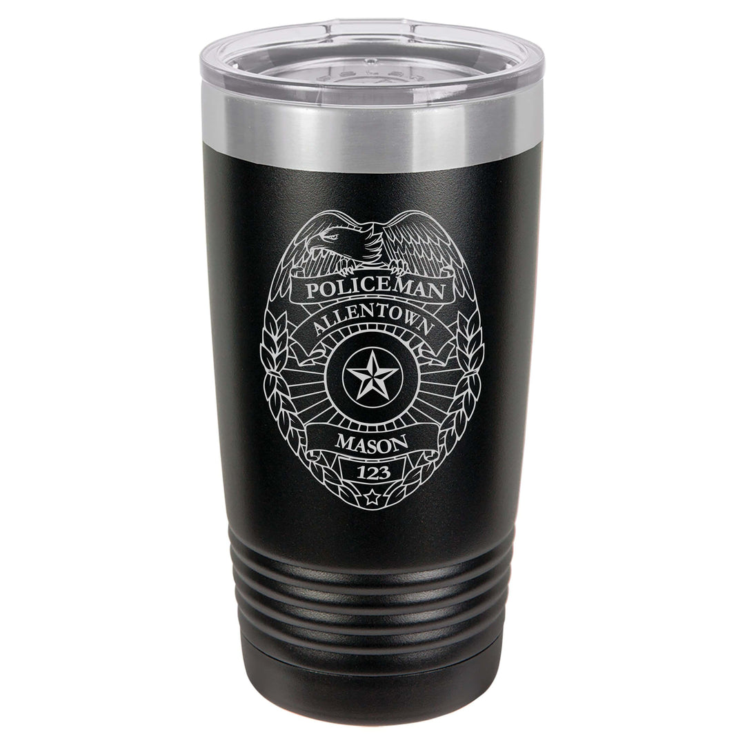 Police Officer Badge Gift - 12oz 15oz or 20oz Insulated Tumbler - Personalized Engraved with Custom Police Badge Gift