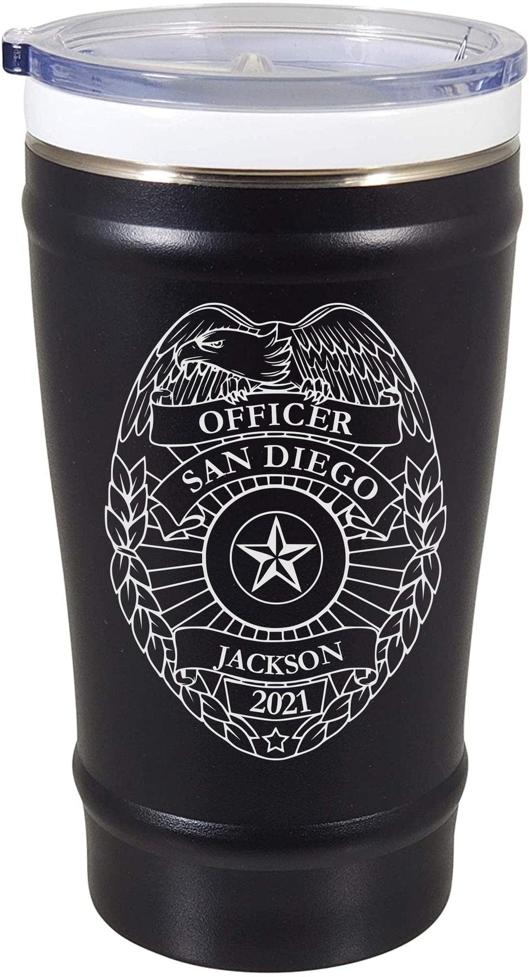 Police Officer Gift - 16 oz Ceramisteel Coffee Tumbler Black with White Rim