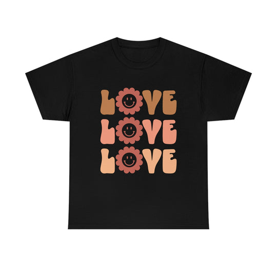 Retro Love T-Shirt Smiley Face Daisy Design Black / S