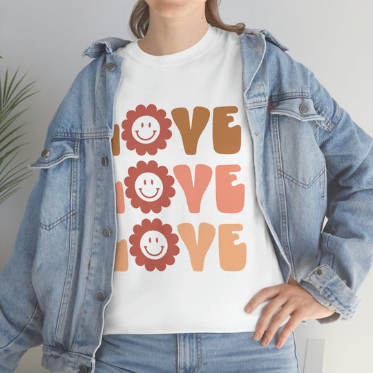 Retro Love T-Shirt Smiley Face Daisy Design White / S