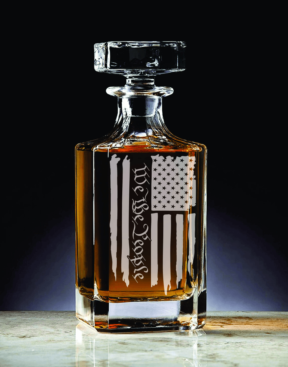 We the People Custom Engraved Decanter Distressed Down
