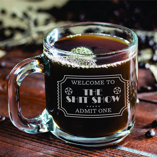 Welcome to the Shit Show - Custom Coffee Mug with Handle Engraved Shitshow Coffee Mug with Handle. Funny coworker gift.